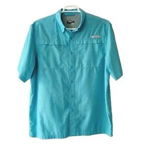 Men's Habit 40 + Solar Factor Short Sleeve Button Up Fishing Shirt Size Large